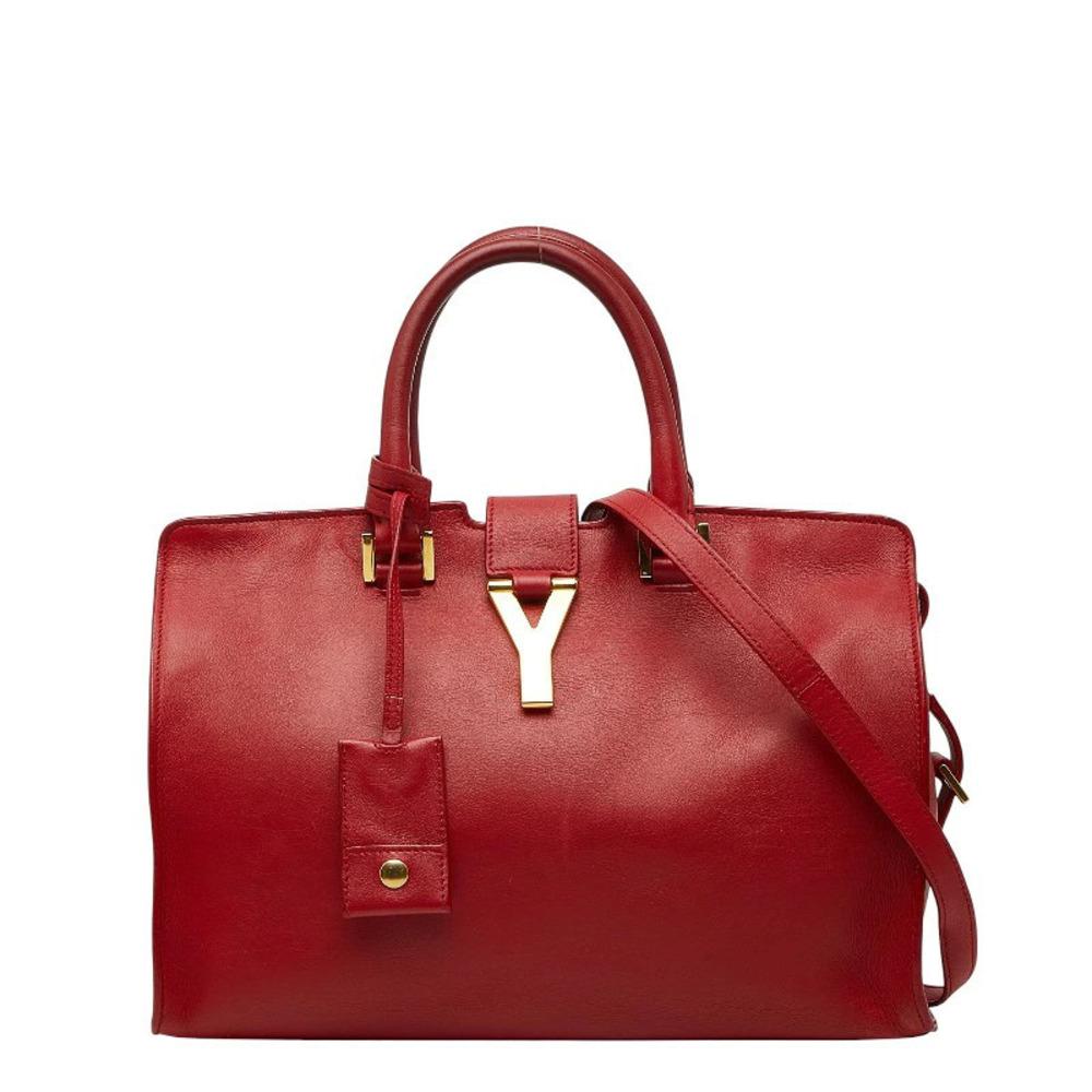 Saint Laurent Y Cabas 2way Shoulder Bag red gold leather